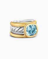 DY Mercer® Color Four Row Stone Ring in Sterling Silver with 18K Yellow Gold, Sky Blue Topaz and Diamonds, 14mm
